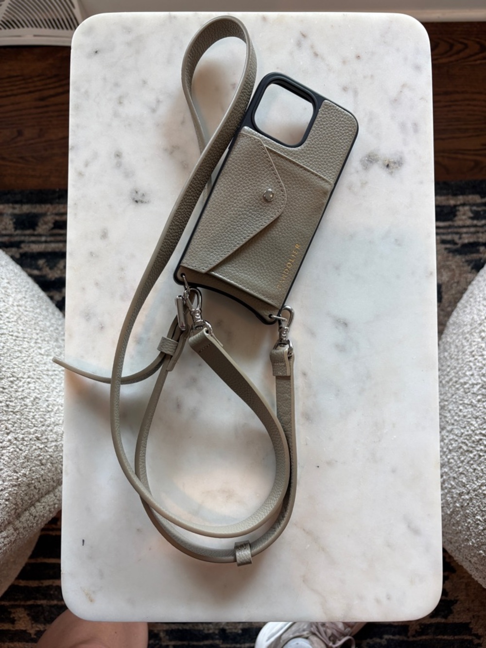 Bandolier Taupe Leather Phone Crossbody iPhone 12 ProMax